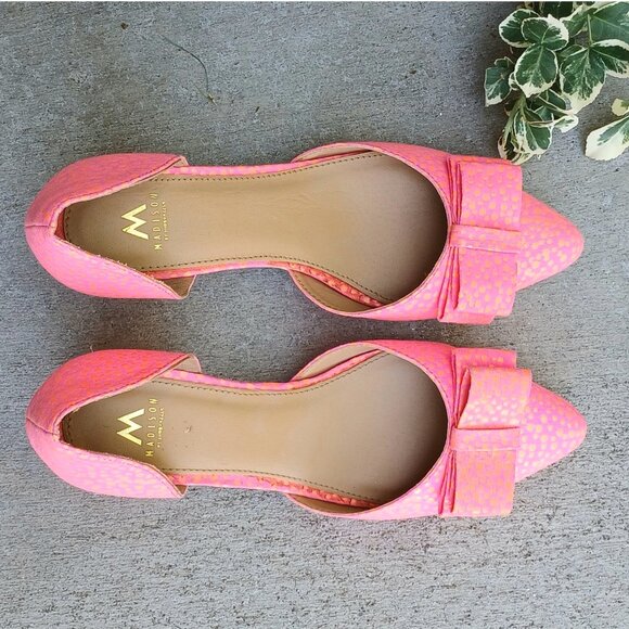 Shoedazzle Madison Neon Pink Orange Pointy toe Double D'orsay Bow Heels NWOT - Picture 2 of 6
